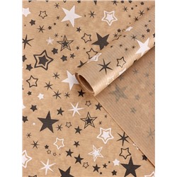 Бумага упаковочная крафт «Звезды», белый/графитовый, 0.72×10±5% м, 40 г