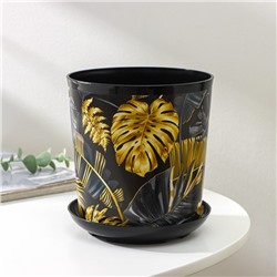 Горшок для цветов с поддоном Доляна «Голди.Тропики», 1.6 л, d=14 см, h=15.5 см, пластиковый, цвет чёрный