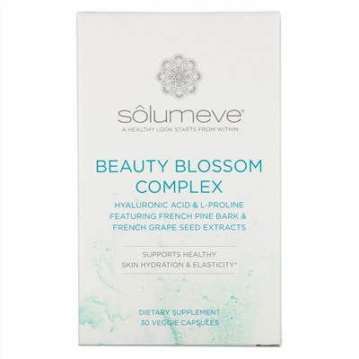 Solumeve, Beauty Blossom, комплекс для увлажнения кожи и выработки коллагена, 30 растительных капсул