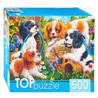 Пазлы 500 TOPpuzzle "Щенки спаниеля в саду"