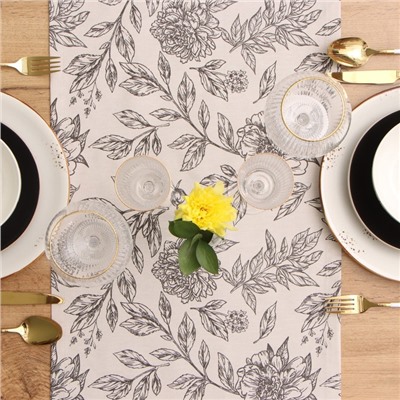 Дорожка на стол Этель Black flowers 40×149 см, 100% хлопок, саржа 190 г/м², серая