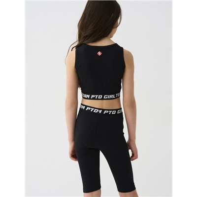 Комплект трикотажный для девочек: брюки (легинсы укороченные), топ, фуфайка (футболка)