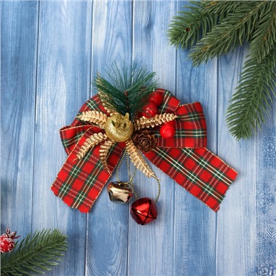 Ёлочная игрушка «Зимнее волшебство. Новогодний стиль» пластик, бант клетка ягоды, 14×11 см, красный