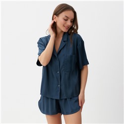 Пижама женская (рубашка, шорты) KAFTAN «Полоска», размер 48-50, тёмно-синяя