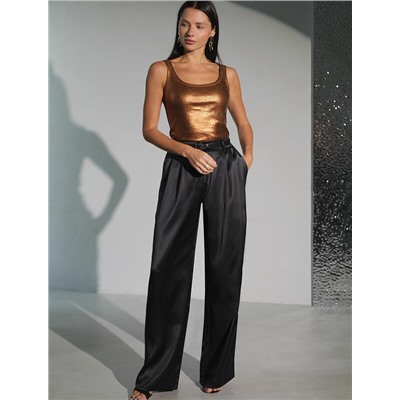 Топ в рубчик с широкими лямками с матовым покрытием металлик из хлопка с эластаном