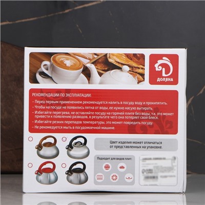 УЦЕНКА Чайник со свистком Доляна «Квант», 2.8 л, фиксированная ручка, цвет чёрный