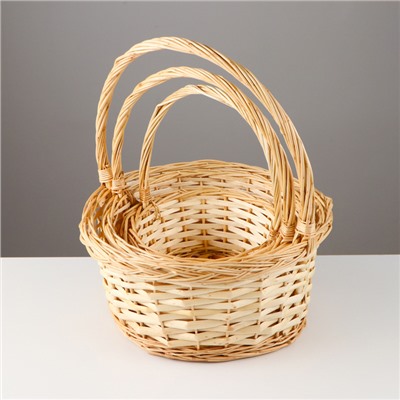 Корзина плетёная для хранения Helgh, из лозы, с ручкой, бежевая, набор 3 шт.