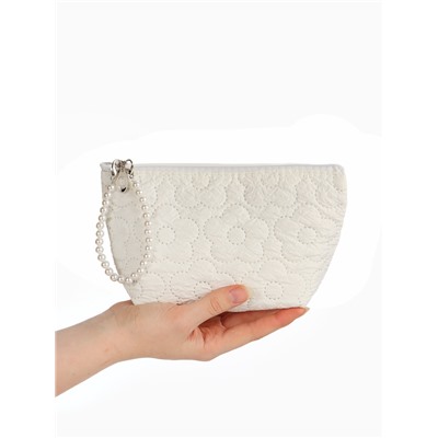 Косметичка женская «Цветочки», на молнии, ручка из бусин, молочная