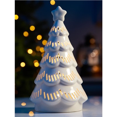 Светодиодная фигура «Ёлочка ажурная», 19.8×10.8×10.8 см, 1 LED, керамика, от батареек LR44×3, тёплый белый свет