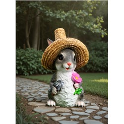 Садовая фигура из полистоуна «Зайка в соломенной шляпе с цветочком», 21×12×13 см