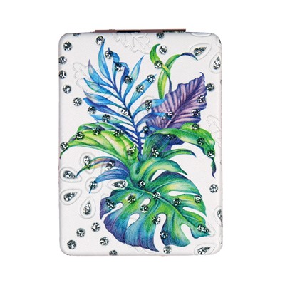 Зеркало карманное 6х8,5 см / GT359 /уп 50/300/ кожзам стразы