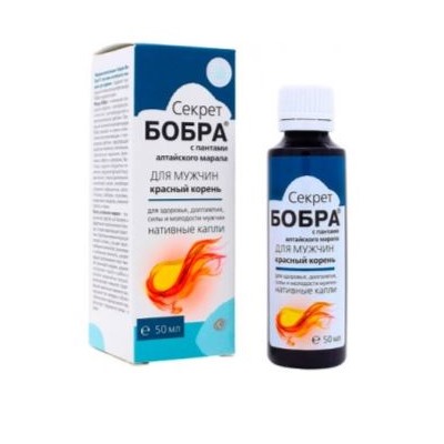 Капли Секрет бобра с пантами алтайского марала для мужчин красный корень 50 мл.