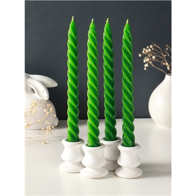 Набор свечей витых, 2.3×24.5 см, 5 ч, 50 г, 4 шт., тёмно-зелёный