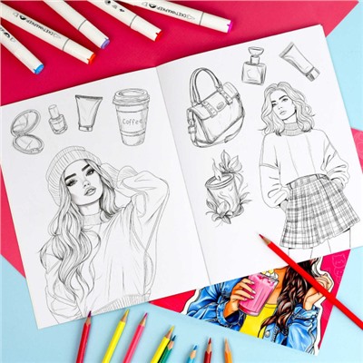 Книжка-раскраска 200х260 мм 8л "Современные девчонки" "СТИЛЬНЫЙ ОБРАЗ" 69337 Феникс