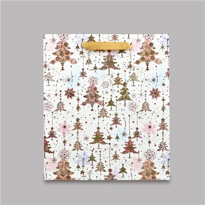 Пакет подарочный новогодний ламинированный «Ёлочки», M 30×26×9 см
