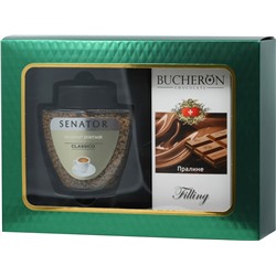 SENATOR. Набор кофе Classico и молочный шоколад Пралине 80 гр. карт.упаковка