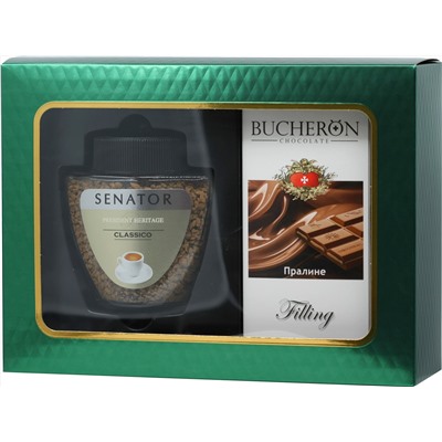 SENATOR. Набор кофе Classico и молочный шоколад Пралине 80 гр. карт.упаковка