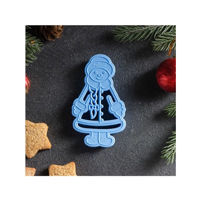 Форма для печенья новогодняя «Снегурочка», вырубка, штамп, 10×5.9×1.4 см, пластик, голубая