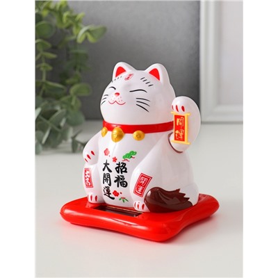 Маятник настольный антистресс «Кот Манэки-нэко спящий», пластик, от солнечной батареи, белый, 9.5×10×9.5 см