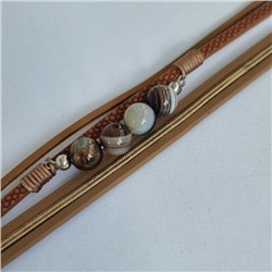 Браслет экокожа многослойный на руку, с вставками из камней, цвет: коричневый, арт.748.387