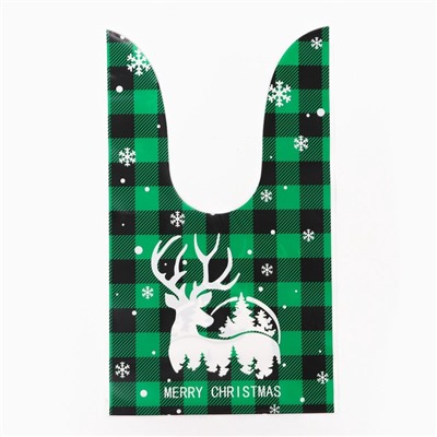 Пакет полиэтиленовый подарочный новогодний, с ушками «Клетка зелёная», МИКС, 13×23 см