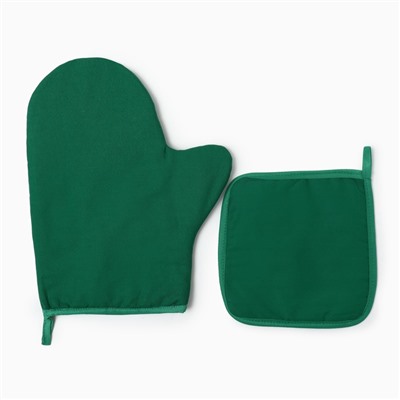 Набор кухонный «Этель» New year collection цвет зелёный, варежка 18×29 см, прихватка 19×19 см,100% хлопок