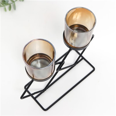 Подсвечник на 2 свечи «Флокс», металл, стекло, d=5 см, чёрный, 8.5×21×23 см