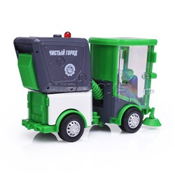 Машина металл "Уборочная машина" 11 см, свет-звук, двери, багаж, зеленый,