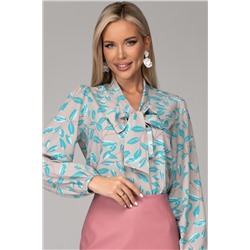 Блузка Бант (листья/бирюза)