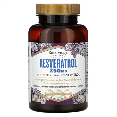 ReserveAge Nutrition, ресвератрол, 250 мг, 60 растительных капсул