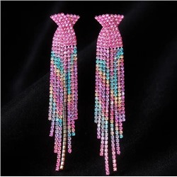 Серьги длинные висячие со стразами "Вечерние", цвет: розовый, голубой,фиолетовый, арт.012.028