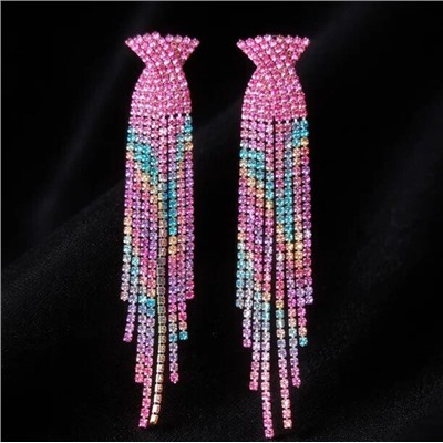 Серьги длинные висячие со стразами "Вечерние", цвет: розовый, голубой,фиолетовый, арт.012.028