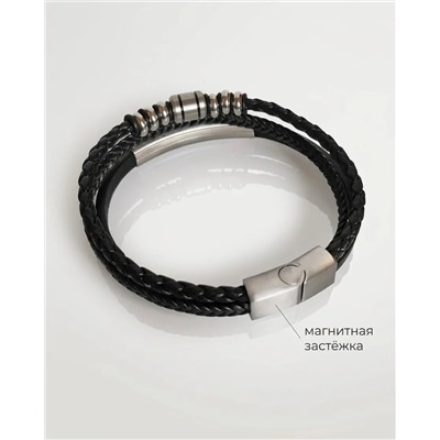 Браслет из стали на кожаном ремешке