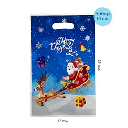 Набор пакетов подарочных новогодних 10 штук 25*17 см. Merry Christmas Синие
