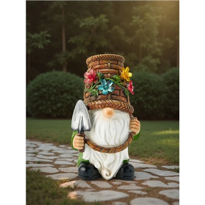 Садовая фигура из полистоуна «Гном с лопатой», 24×14×13.5 см, с подсветкой