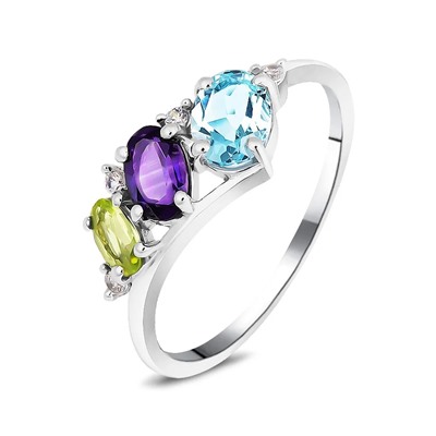 Кольцо, аметист , перидот , топаз, Амичи