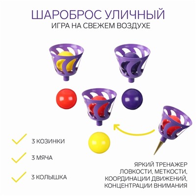 Игра на свежем воздухе «Шароброс уличный»: 3 корзинки, 6 мячей, 3 колышка