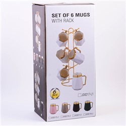 12083 Набор кружек 6 шт 370 мл на подставке 7пр фарфор/металл LR (х6)