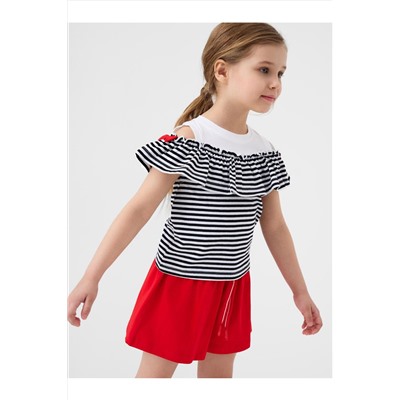 Комплект трикотажный для девочек: джемпер (футболка), шорты PLAYTODAY, 1243226