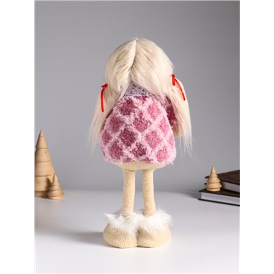 Интерьерная кукла текстильная «Малышка с хвостиками в розовом платье с сердцем», 14×8.5×32 см