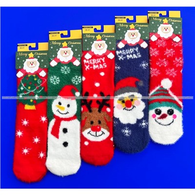 5 ПАР - AMIGOBS носки женские НОРКА "НОВОГОДНИЕ  ПУШИСТИКИ"