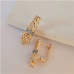 Серьги ювелирная бижутерия коллекция "Дубай", покрытие позолота, вставка: фианиты, цвет: прозрачный, арт.216.419