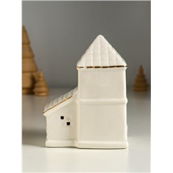 Фигурка светящаяся «Домик с верандой», керамика, белый с золотом, 9.5×6×12.5 см
