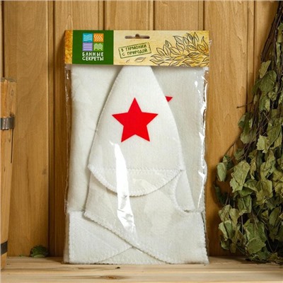 Набор для бани «Будёновец», 3 предмета: шапка, коврик, рукавица