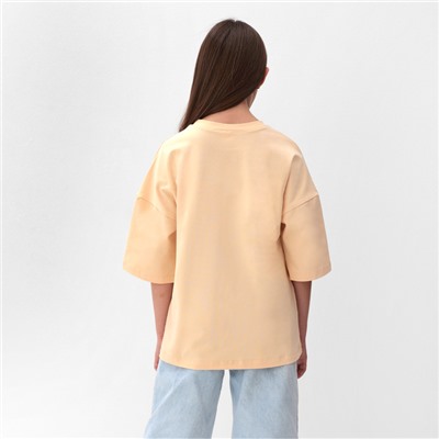 Футболка детская однотонная MINAKU: Basic line, светло-бежевая, рост 110 см