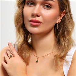 Комплект ювелирной бижутерии Дубайское золото, покрытие: позолота, серьги, кулон и кольцо 18 р, вставка: фианиты, цвет: зеленый и прозрачный, арт.314.779-18