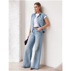 Джинсы трубы с декоративной стиркой из эластичного денима средней плотности