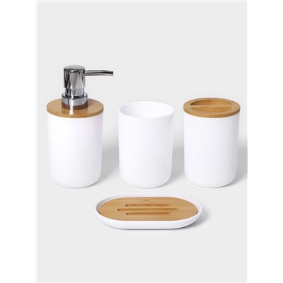 УЦЕНКА Набор для ванной «Вуди» 6 пред.(мыльница. дозатор, 2 стакана, ерш, ведро), белая