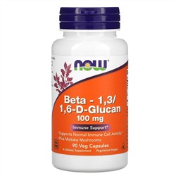 Now Foods, бета-1,3/1,6-D-глюкан, 100 мг, 90 растительных капсул