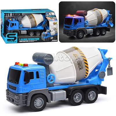 Машина "Бетономешалка" 1:16 (свет, звук) в коробке (цвет синий)